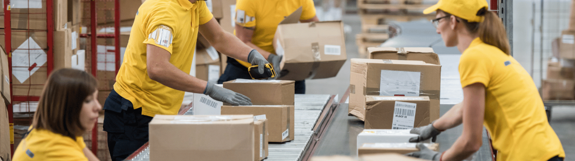 distribution centre personnel sorting packages